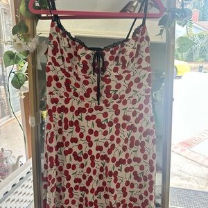 Realisation Par Cherry Print Dress with Black Lace